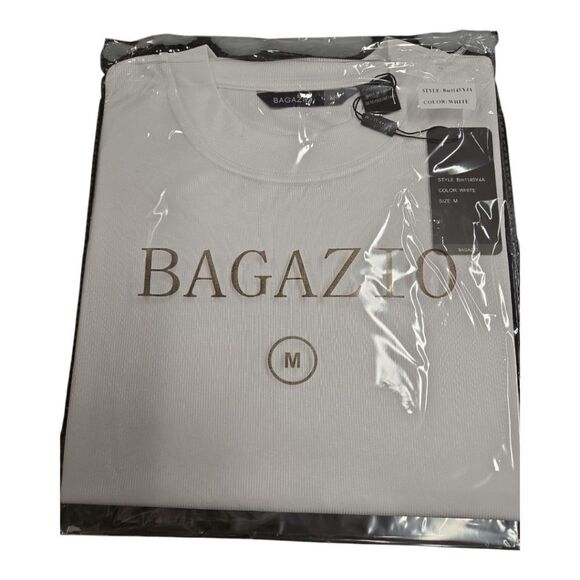 BAGAZIO MEN'S SOLID WHITE CREW NECK TEE WITH RIBBED COLLAR AND SLEEVE. BM1145 - Picture 3 of 4